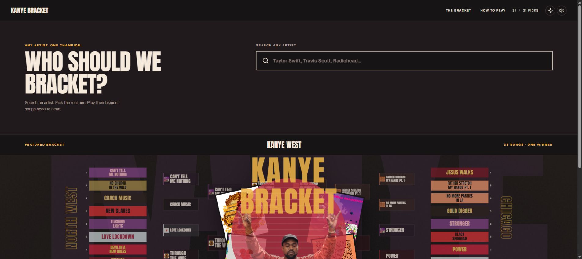 Kanye Bracket website preview